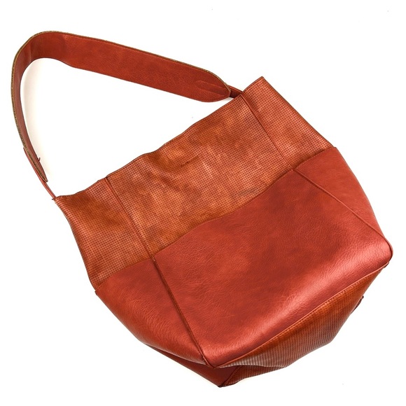 Anthropologie Tia saddle brown perforated vegan leather slouchy boho hobo bag - Picture 1 of 10